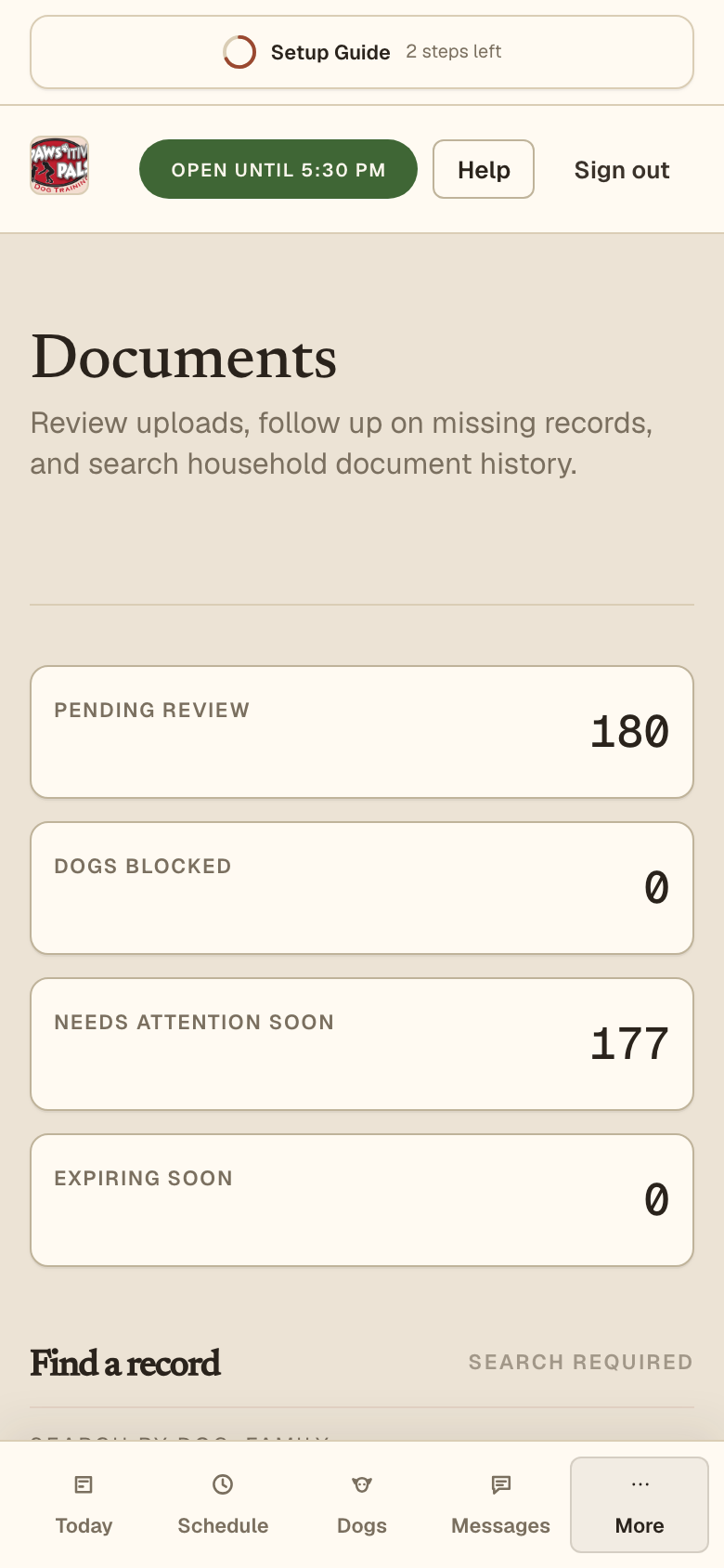 Mobile Documents page showing document review information.