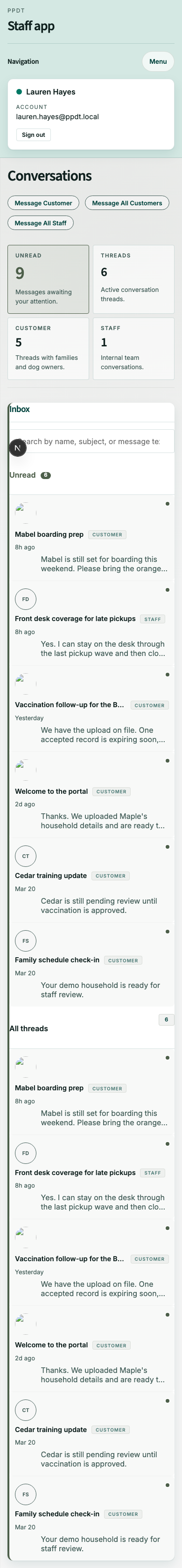 Mobile screenshot showing mobile messages view.