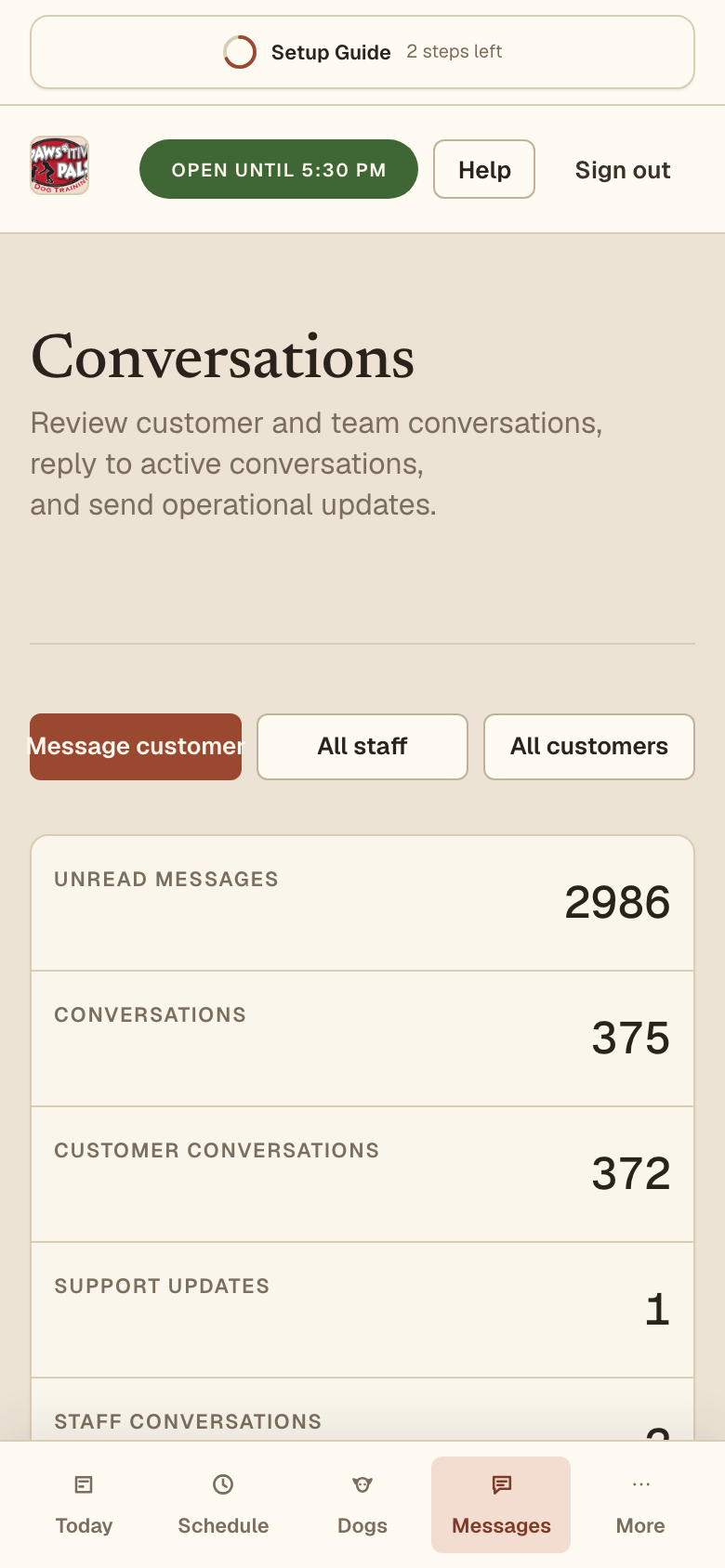 Mobile screenshot showing mobile messages view.