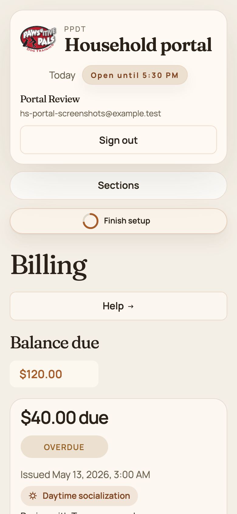 Mobile screenshot showing mobile billing view.