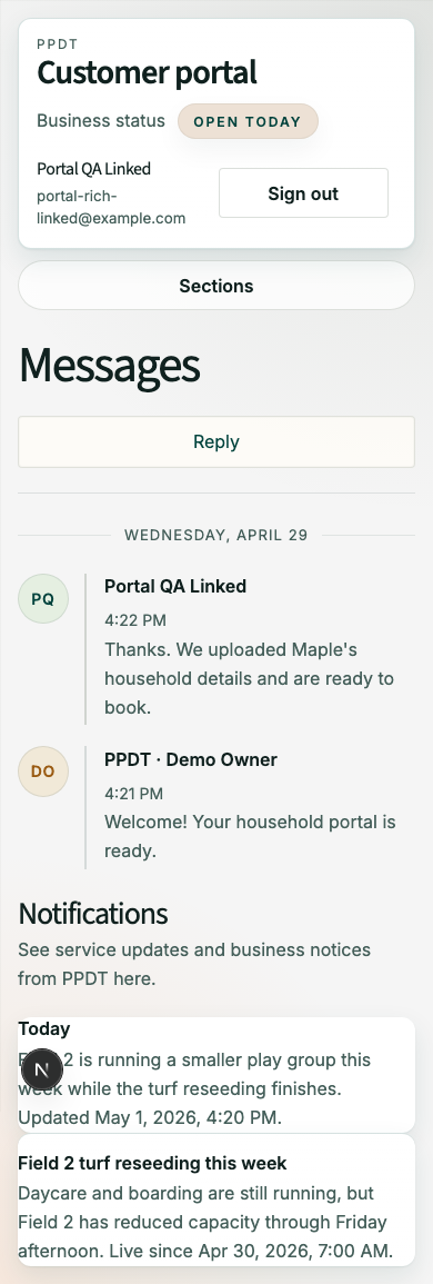 Mobile Messages page showing the reply box and attachment area.