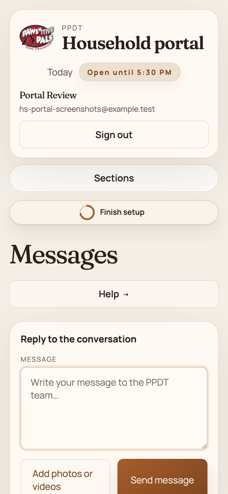 Mobile Messages page showing the reply box and attachment area.